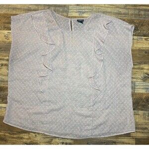 Torrid Women’s Blush Pink Dot Ruffle‎ Blouse Size 3 Sheer Swiss Dot Textured Top